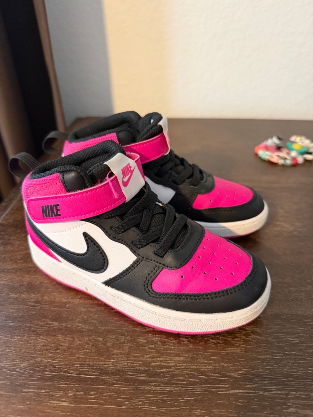 Nike Kids High-Top Sneakers in Pink, Black & White